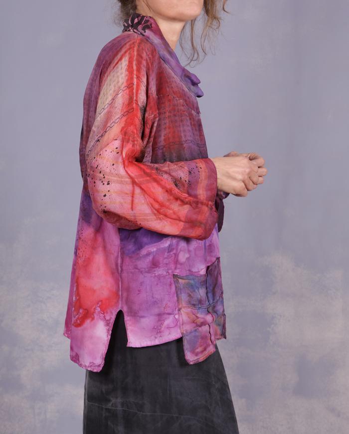 'fun on a carousel' mixed silks hand-painted top