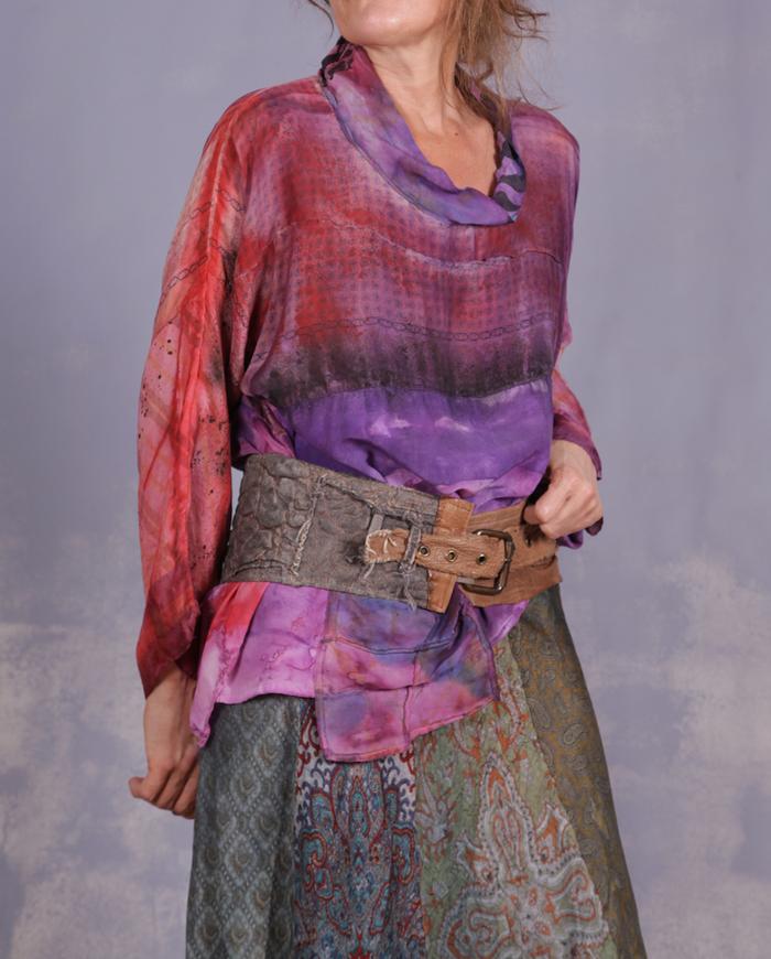 'fun on a carousel' mixed silks hand-painted top