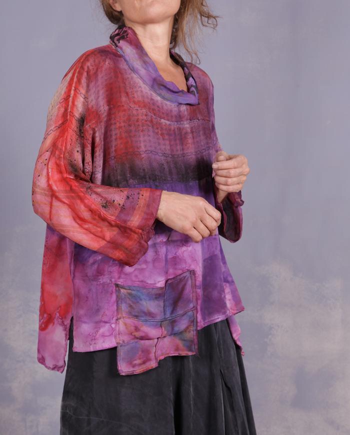 'fun on a carousel' mixed silks hand-painted top