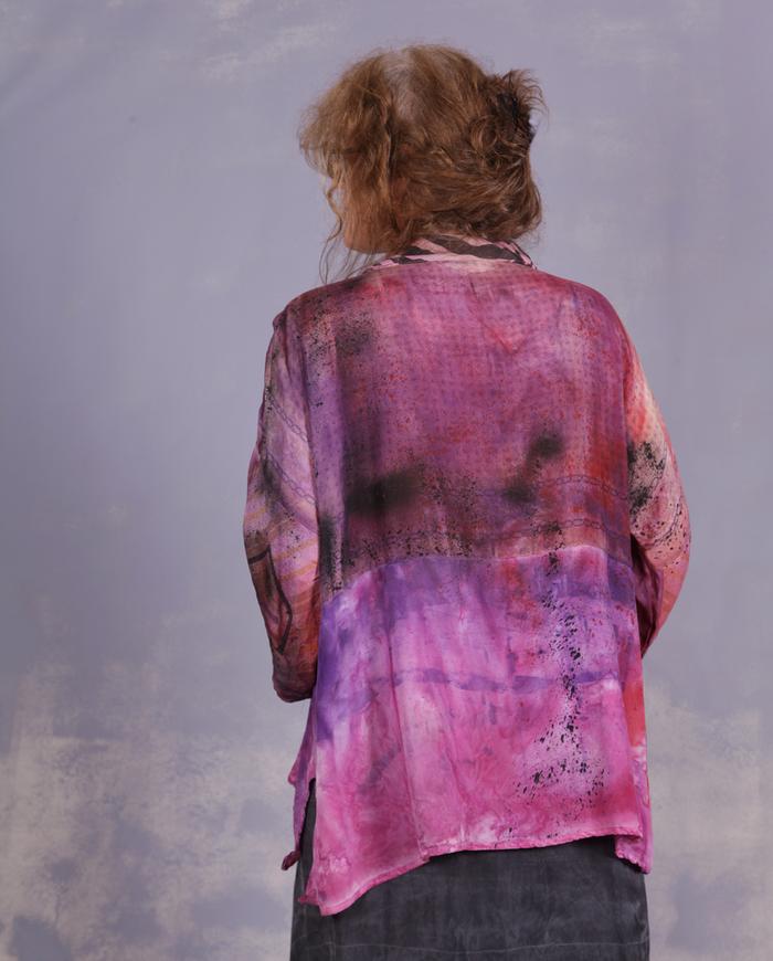 'fun on a carousel' mixed silks hand-painted top