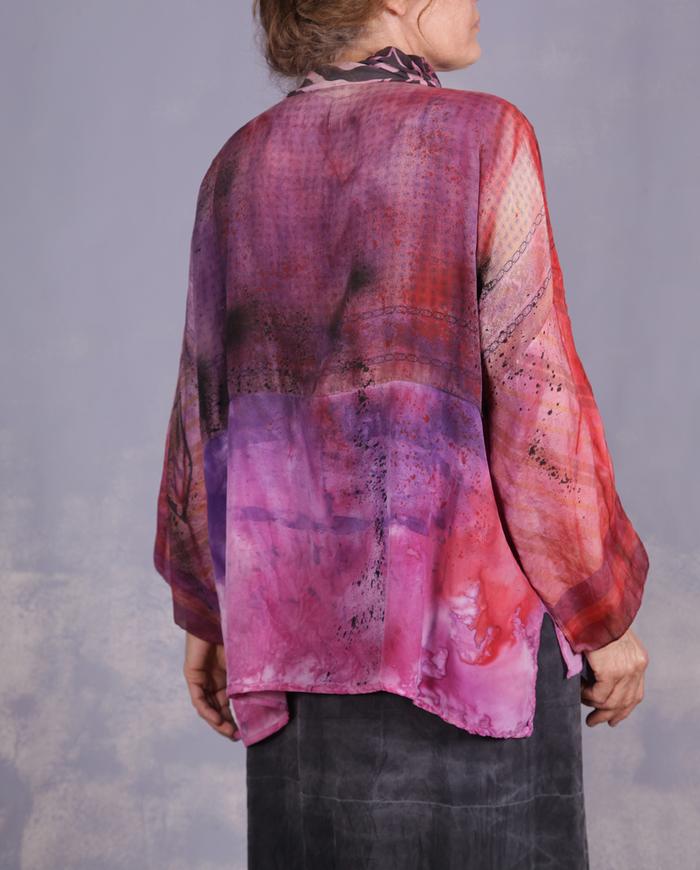 'fun on a carousel' mixed silks hand-painted top