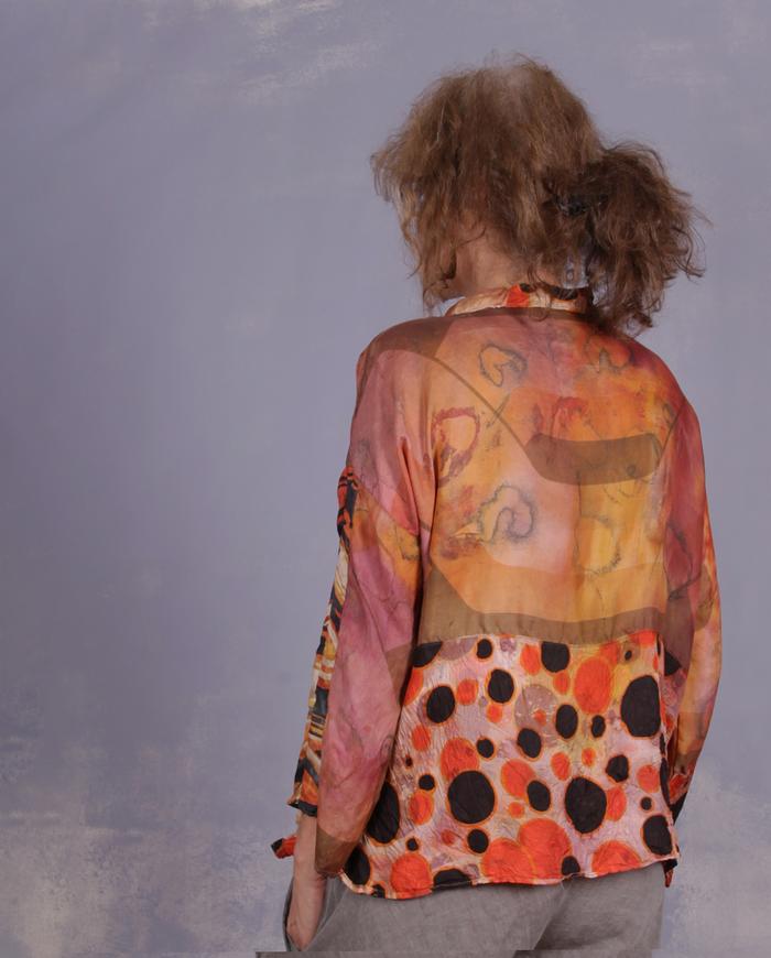 'dots, lines and turns' mixed vintage fabrics roomy artisan blouse