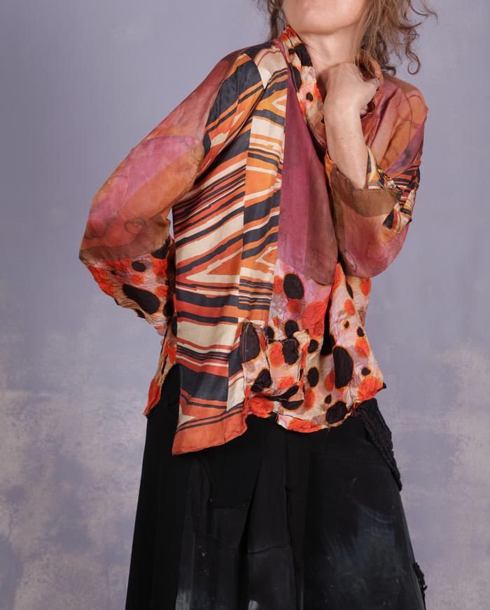 'dots, lines and turns' mixed vintage fabrics roomy artisan blouse