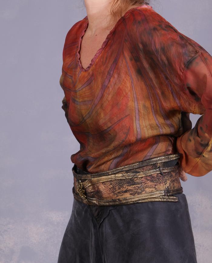 'branching out' soft leather art belt with vintage brass buckle