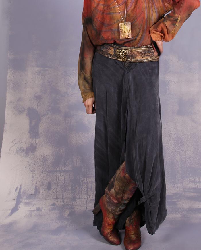 'branching out' soft leather art belt with vintage brass buckle