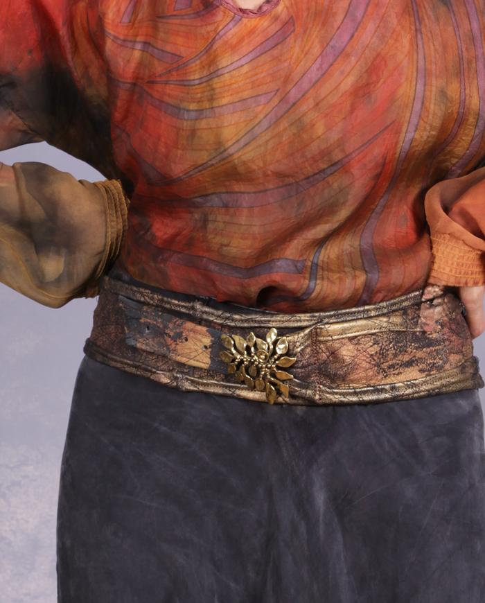 'branching out' soft leather art belt with vintage brass buckle