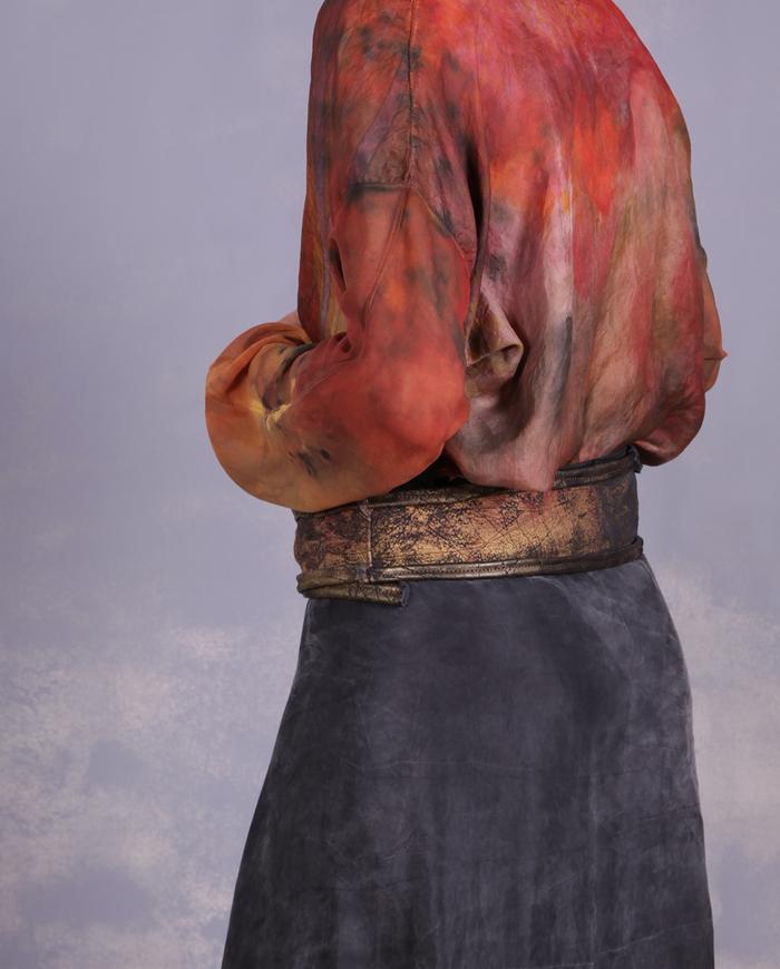 'branching out' soft leather art belt with vintage brass buckle