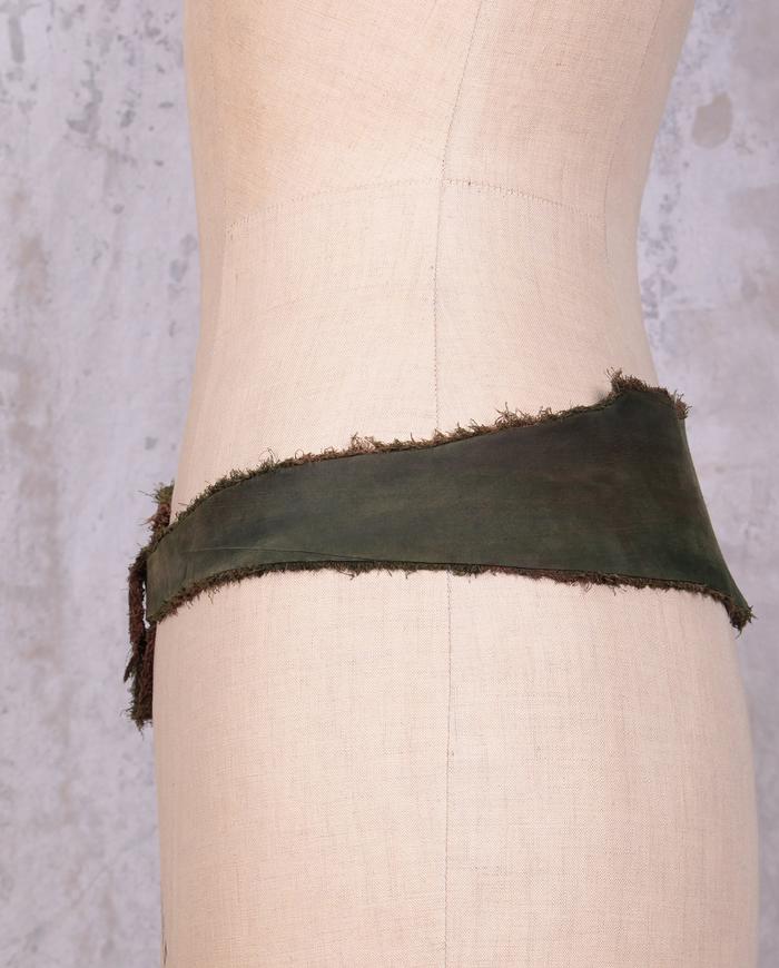 distressed green soft leather belt