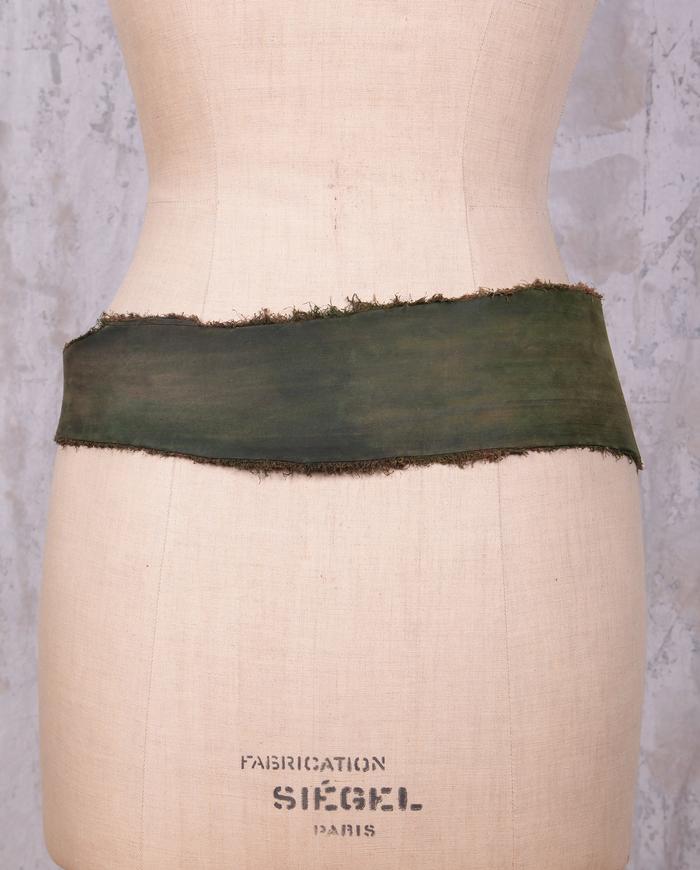 distressed green soft leather belt