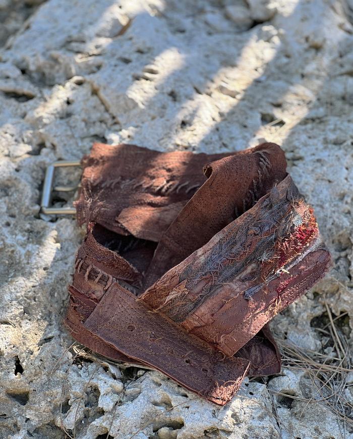 'a well-traveled road' detailed distressed leather belt
