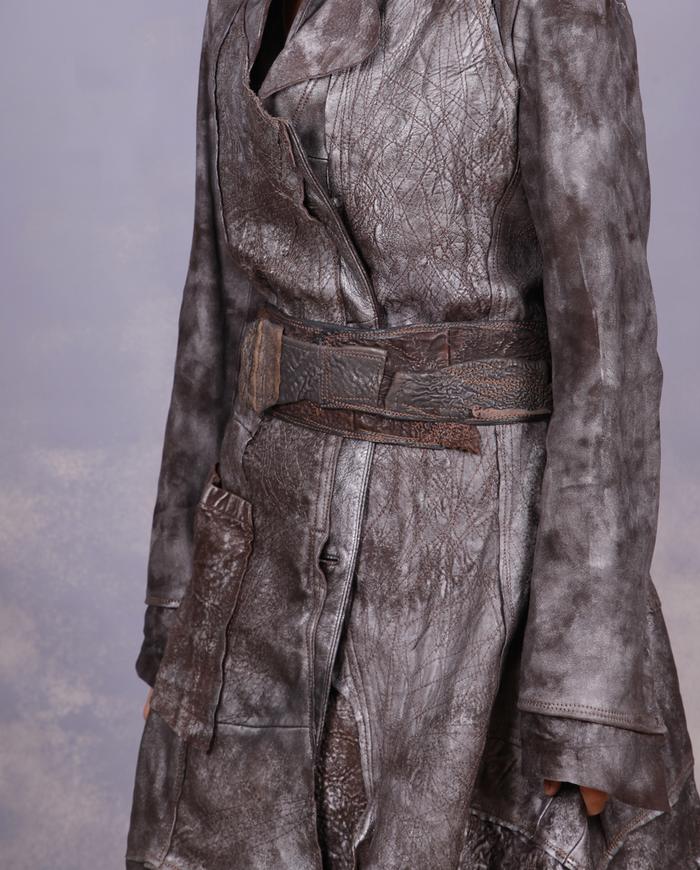 'lava tracks' hand-textured brown and gray leather belt