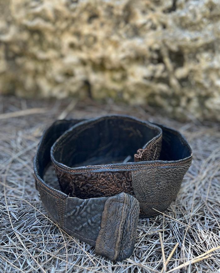 'lava tracks' hand-textured brown and gray leather belt