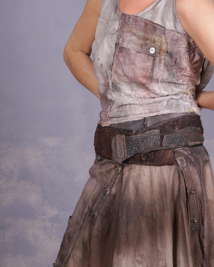 'lava tracks' hand-textured brown and gray leather belt