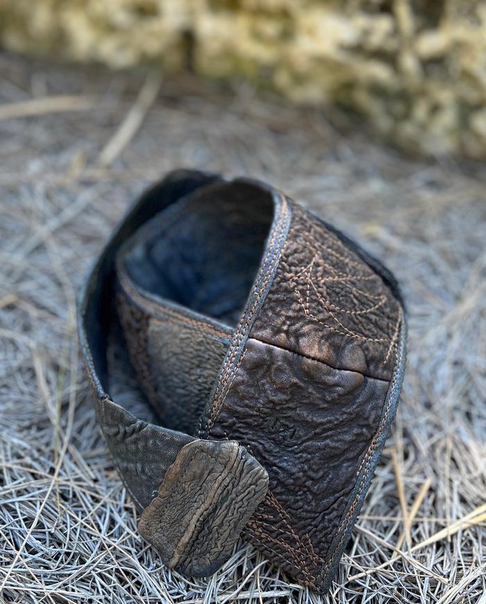 'lava tracks' hand-textured brown and gray leather belt