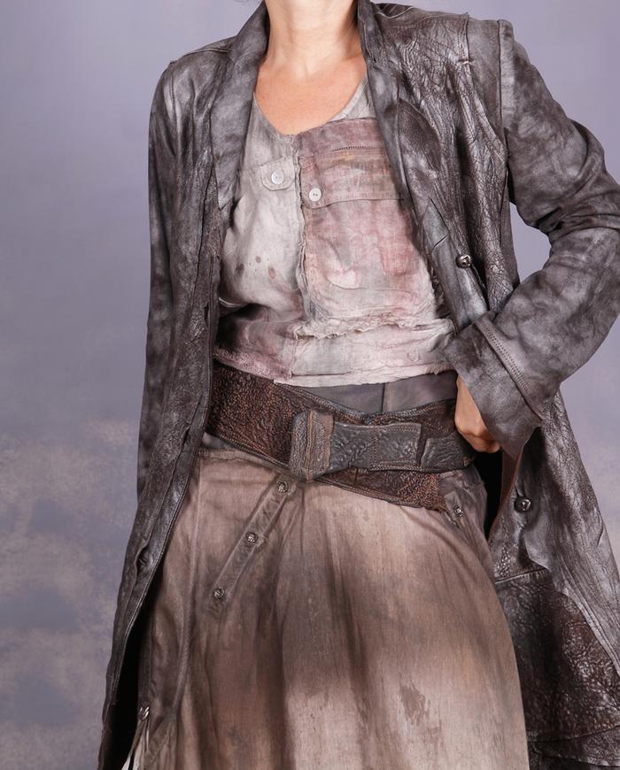 'lava tracks' hand-textured brown and gray leather belt