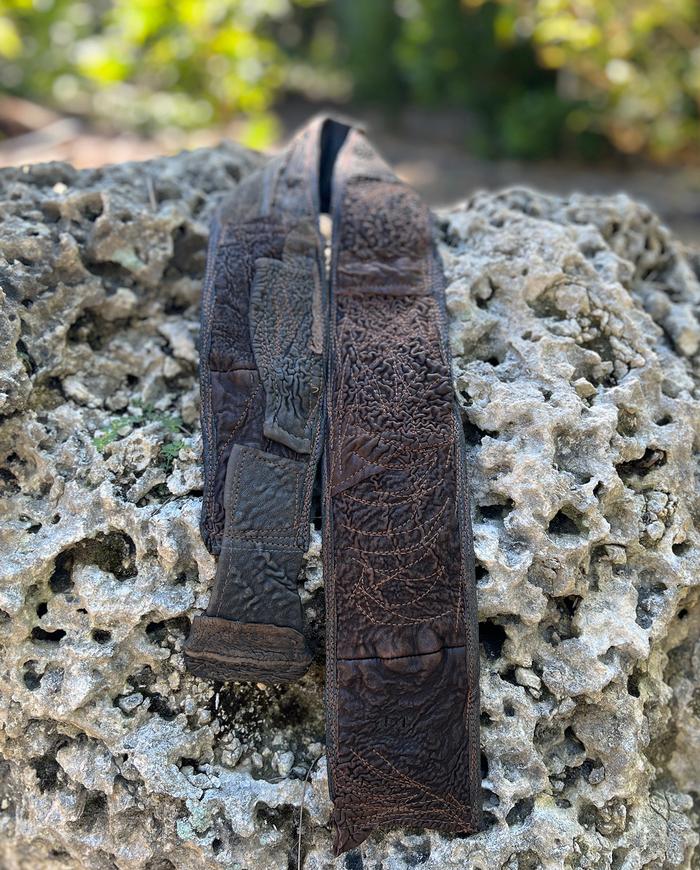 'lava tracks' hand-textured brown and gray leather belt