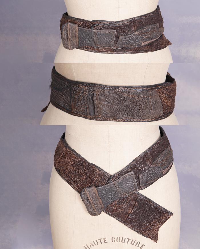 'lava tracks' hand-textured brown and gray leather belt