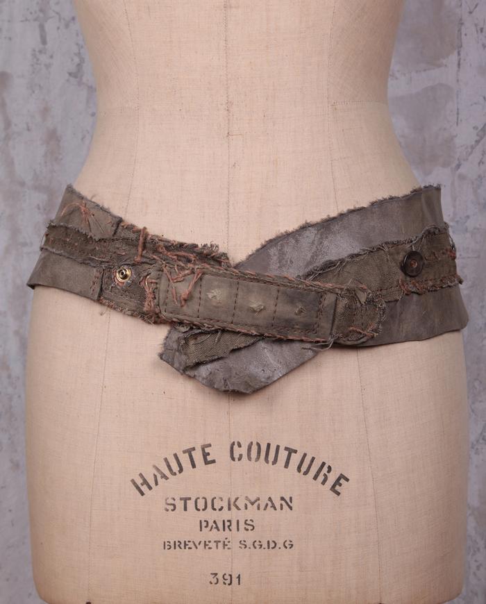 gray green detailed fiber art leather belt