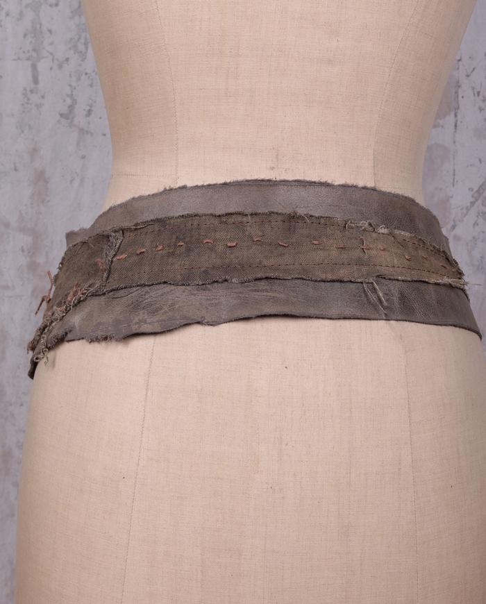 gray green detailed fiber art leather belt