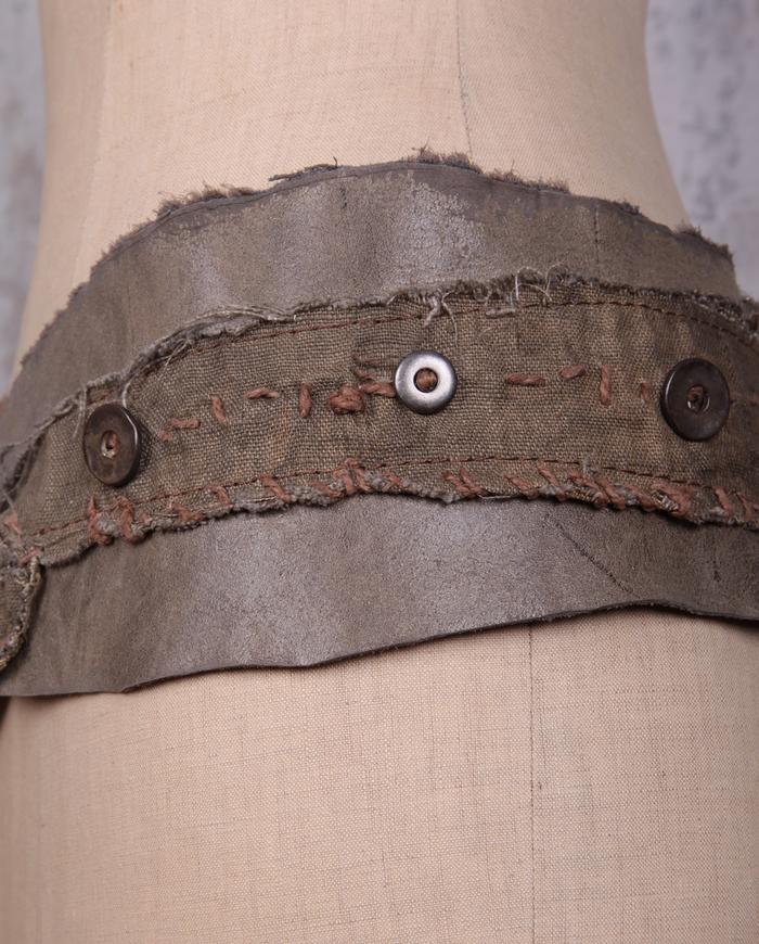 gray green detailed fiber art leather belt