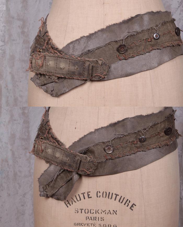 gray green detailed fiber art leather belt