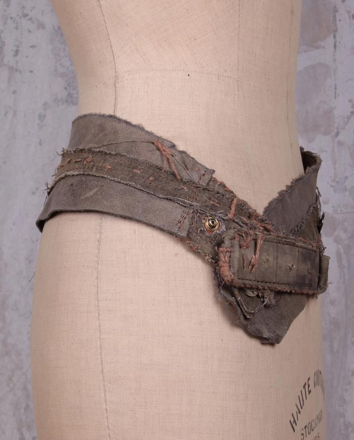 gray green detailed fiber art leather belt