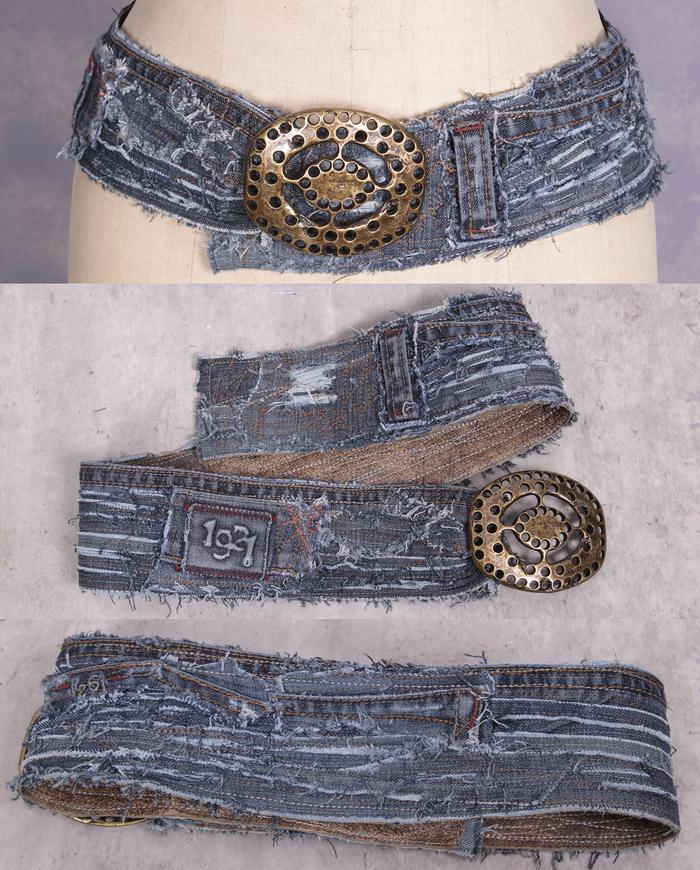 '1921 reasons to wear' distressed denim belt with big buckle