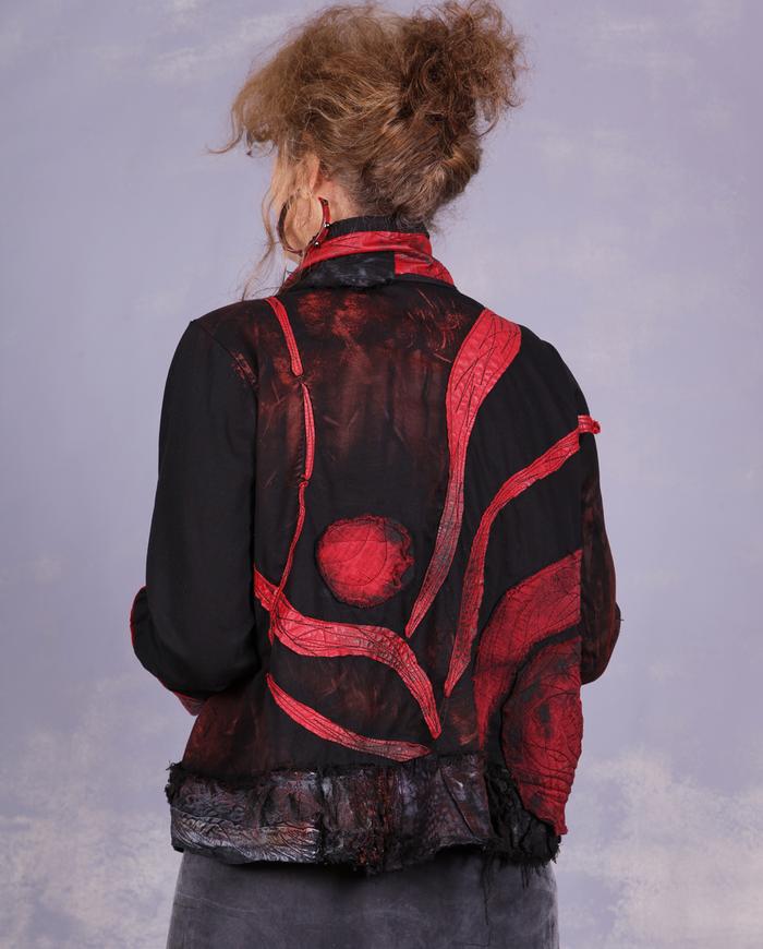 'tell me much more' detailed black and red art jacket