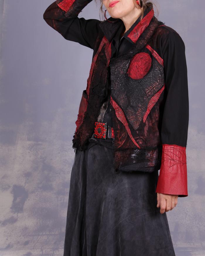 'tell me much more' detailed black and red art jacket