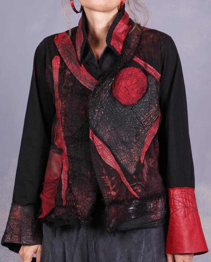 'tell me much more' detailed black and red art jacket