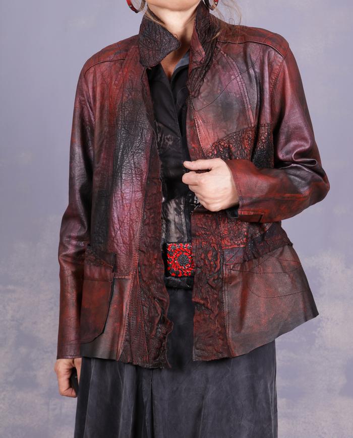 'grounding like autumn leaves' hand-textured lambskin jacket