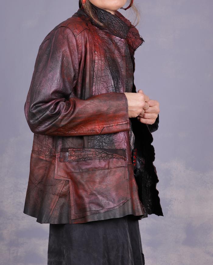 'grounding like autumn leaves' hand-textured lambskin jacket