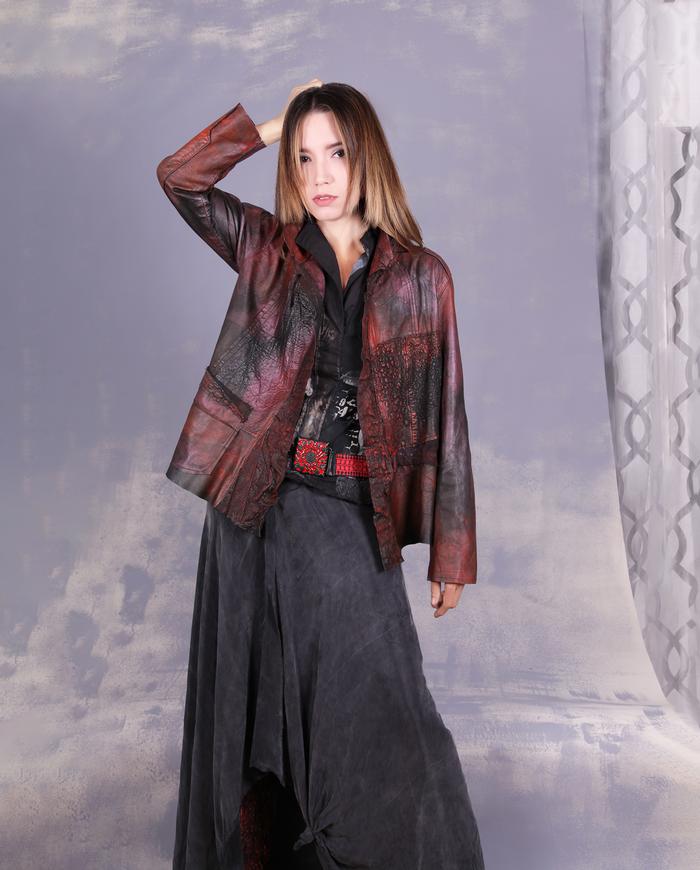 'grounding like autumn leaves' hand-textured lambskin jacket