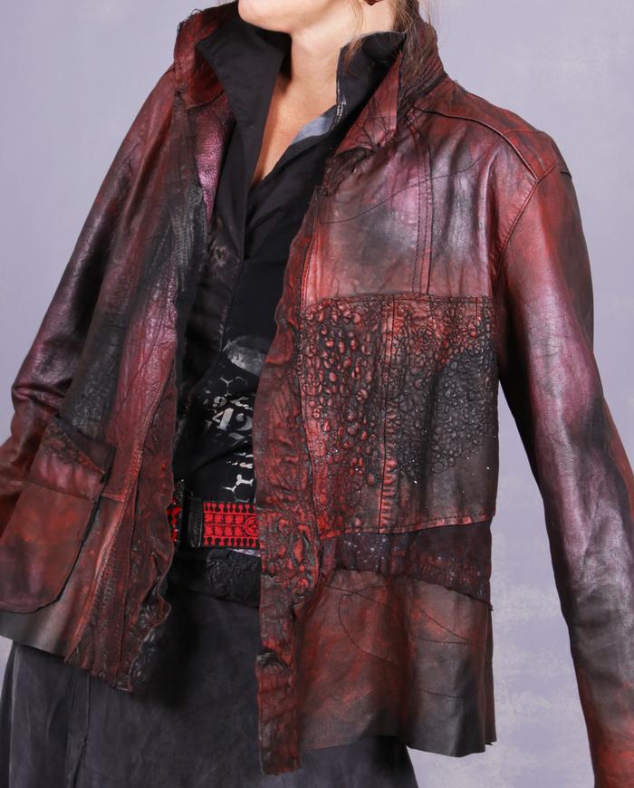 'grounding like autumn leaves' hand-textured lambskin jacket