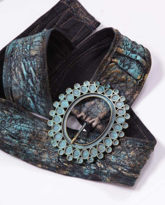 'I saw turquoise and gold' leather hand-textured art belt