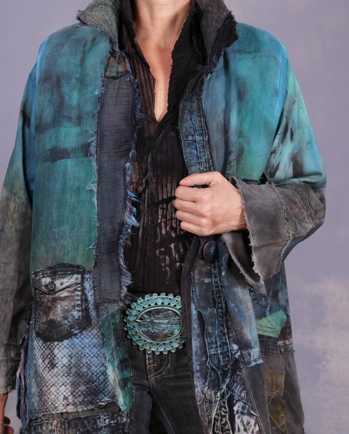 'I saw turquoise and gold' leather hand-textured art belt