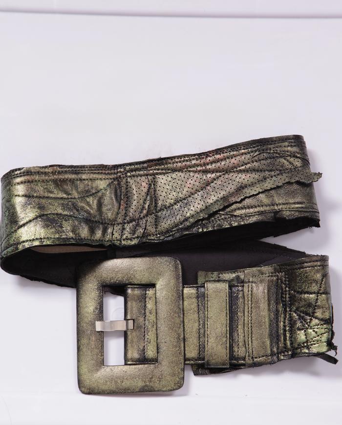 'a green gold flash' hand-textured iridescent leather belt