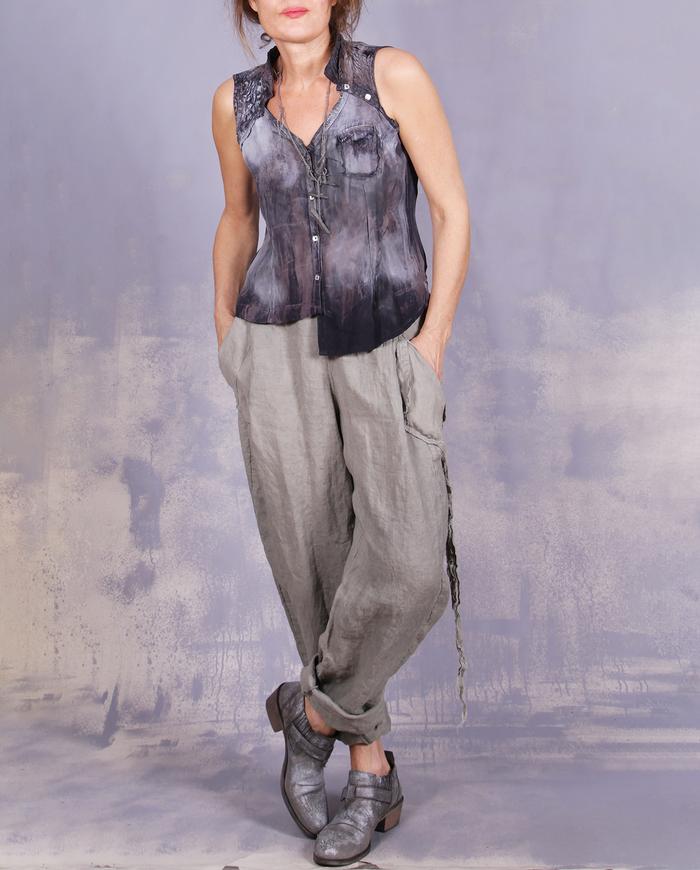 'stone cool' tapered modern linen pants