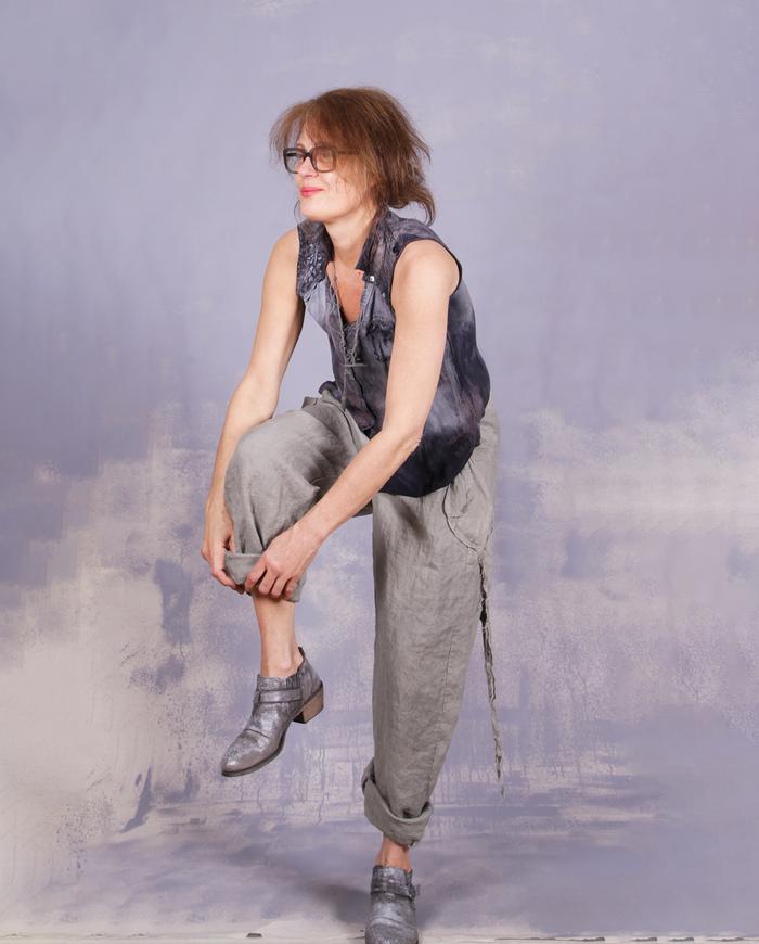 'stone cool' tapered modern linen pants