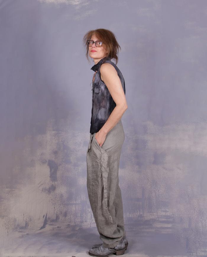 'stone cool' tapered modern linen pants