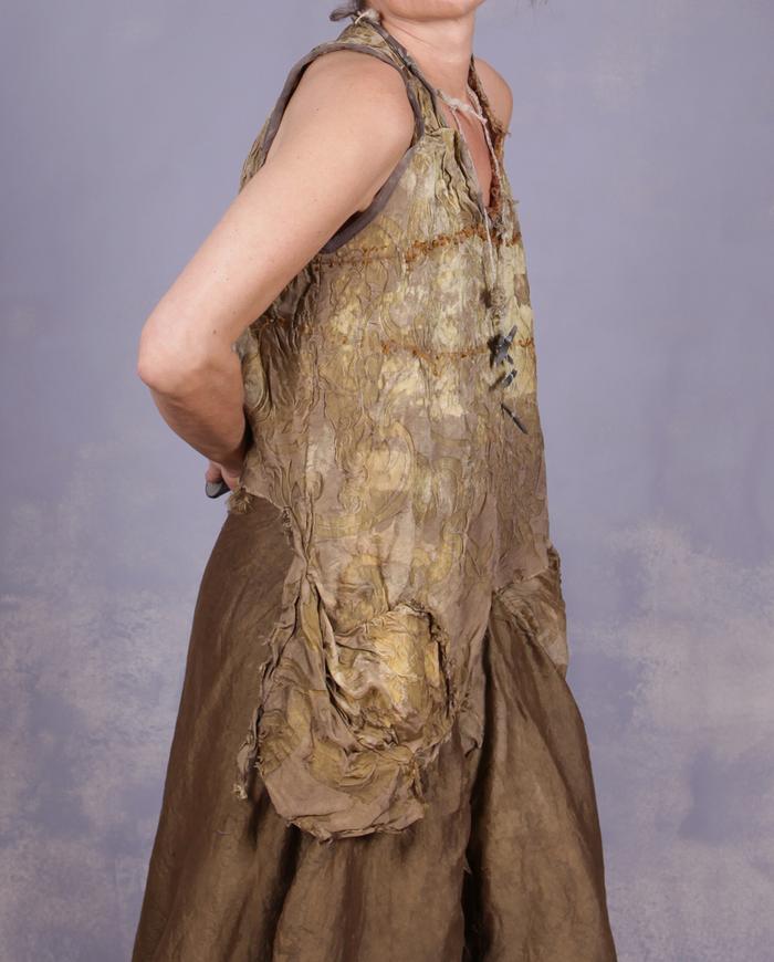 'bubbly as I am' distressed olive silk skirt and top set