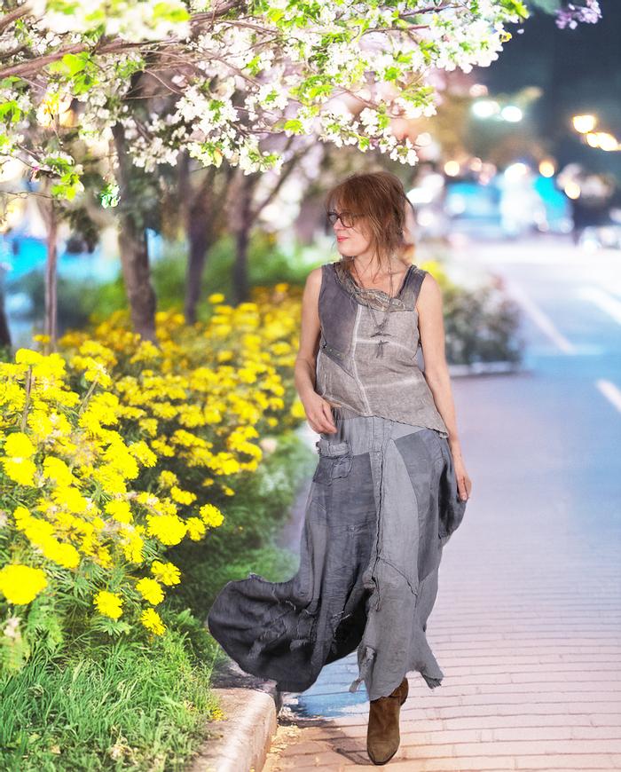 'fully neutral' mixed linens detailed a-line maxi skirt