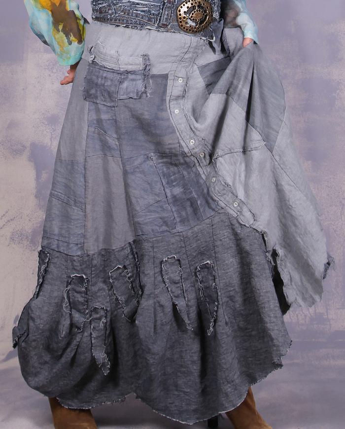 'fully neutral' mixed linens detailed a-line maxi skirt