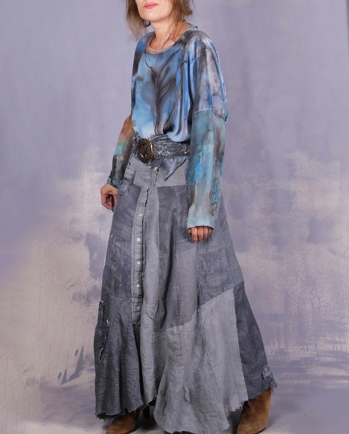 'fully neutral' mixed linens detailed a-line maxi skirt