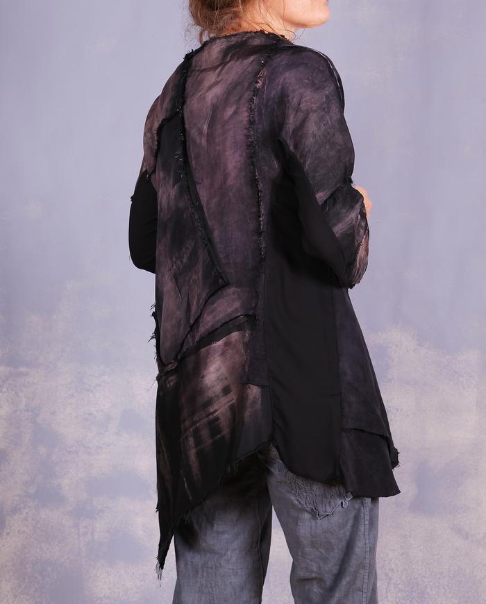 'a hopeless romantic' distressed sculptural asymmetrical blouse