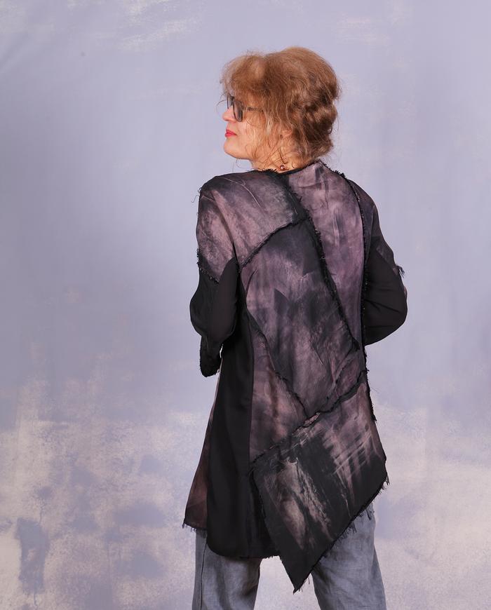 'a hopeless romantic' distressed sculptural asymmetrical blouse