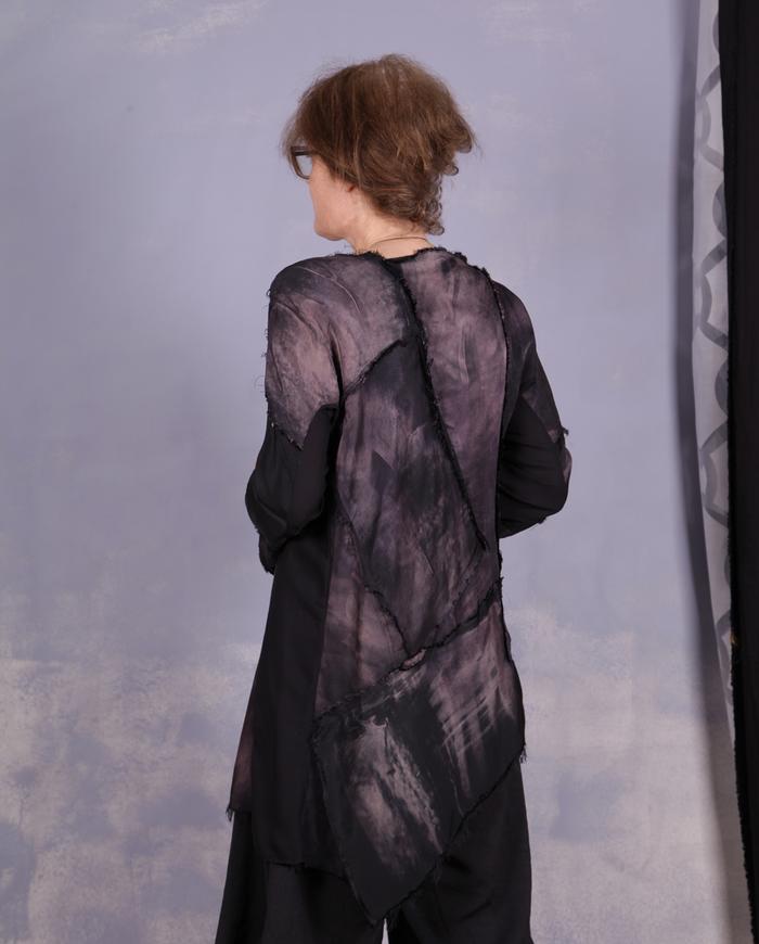 'a hopeless romantic' distressed sculptural asymmetrical blouse