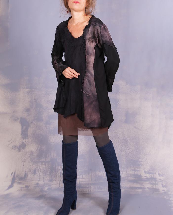 'a hopeless romantic' distressed sculptural asymmetrical blouse