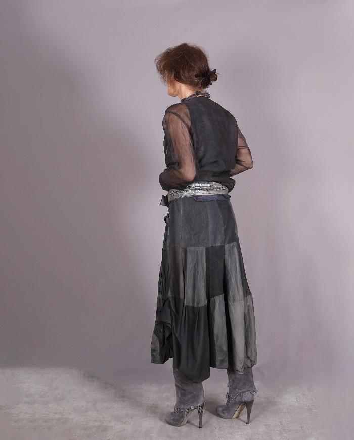 'full of flowing gunmetal' distressed gray asymmetrical stretch skirt