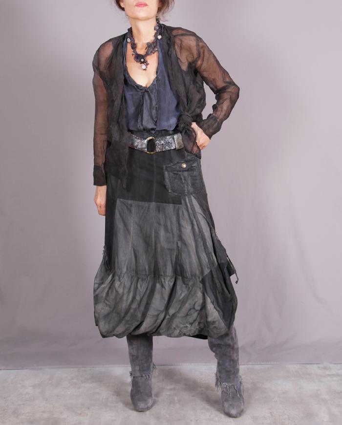 'full of flowing gunmetal' distressed gray asymmetrical stretch skirt